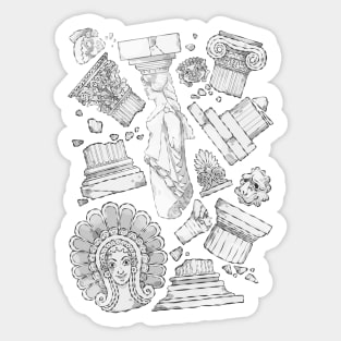 Greek Architectural Elements - black and white LIGHT Sticker